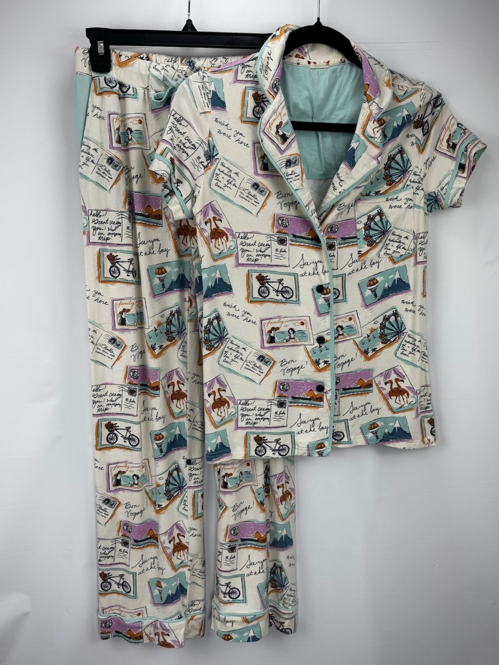 Cream & Blue Adventure Postcard Pajama Set